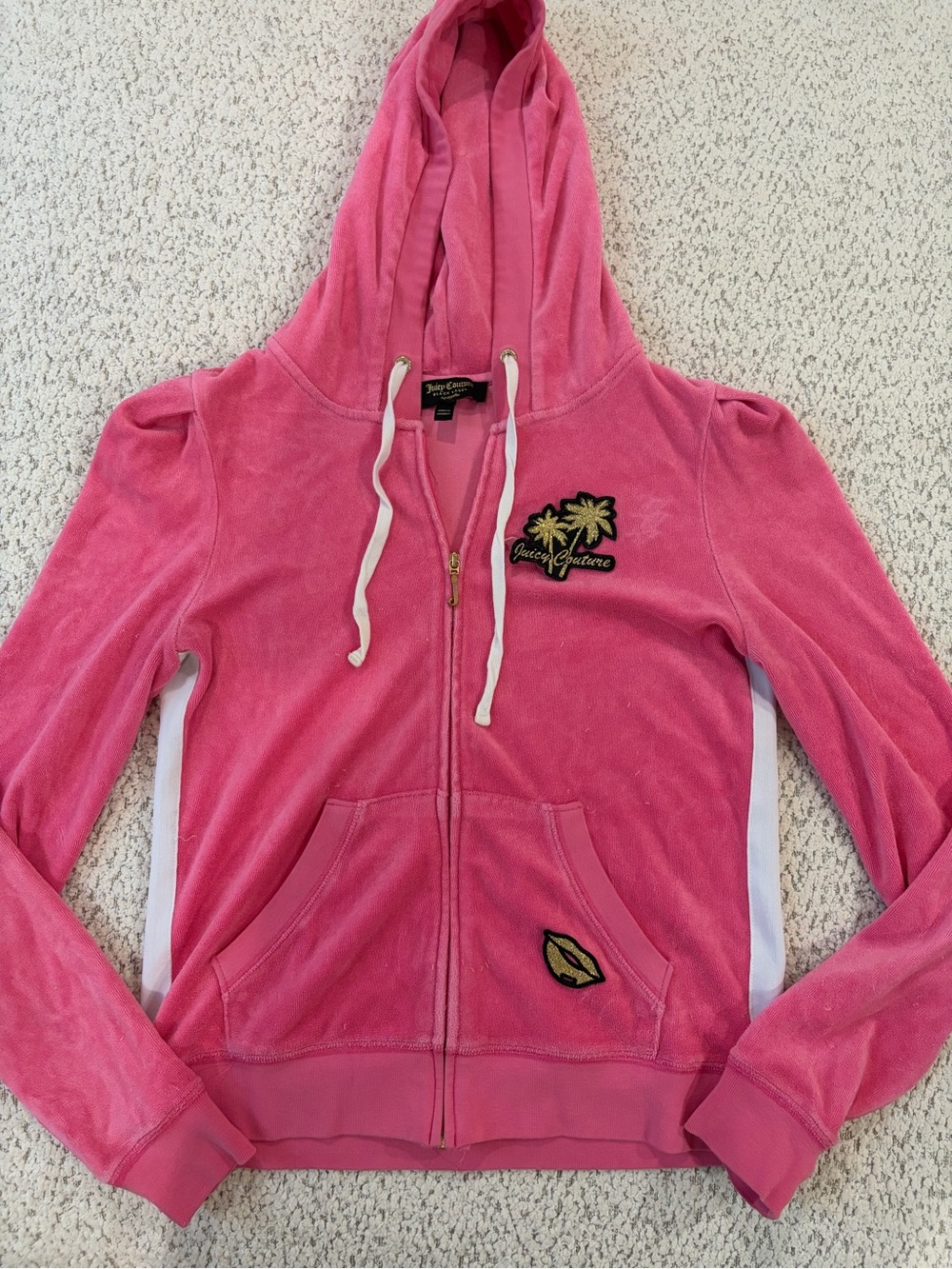 Juicy Couture Hot Pink Velour Zip Hoodie with Embroidered Patch